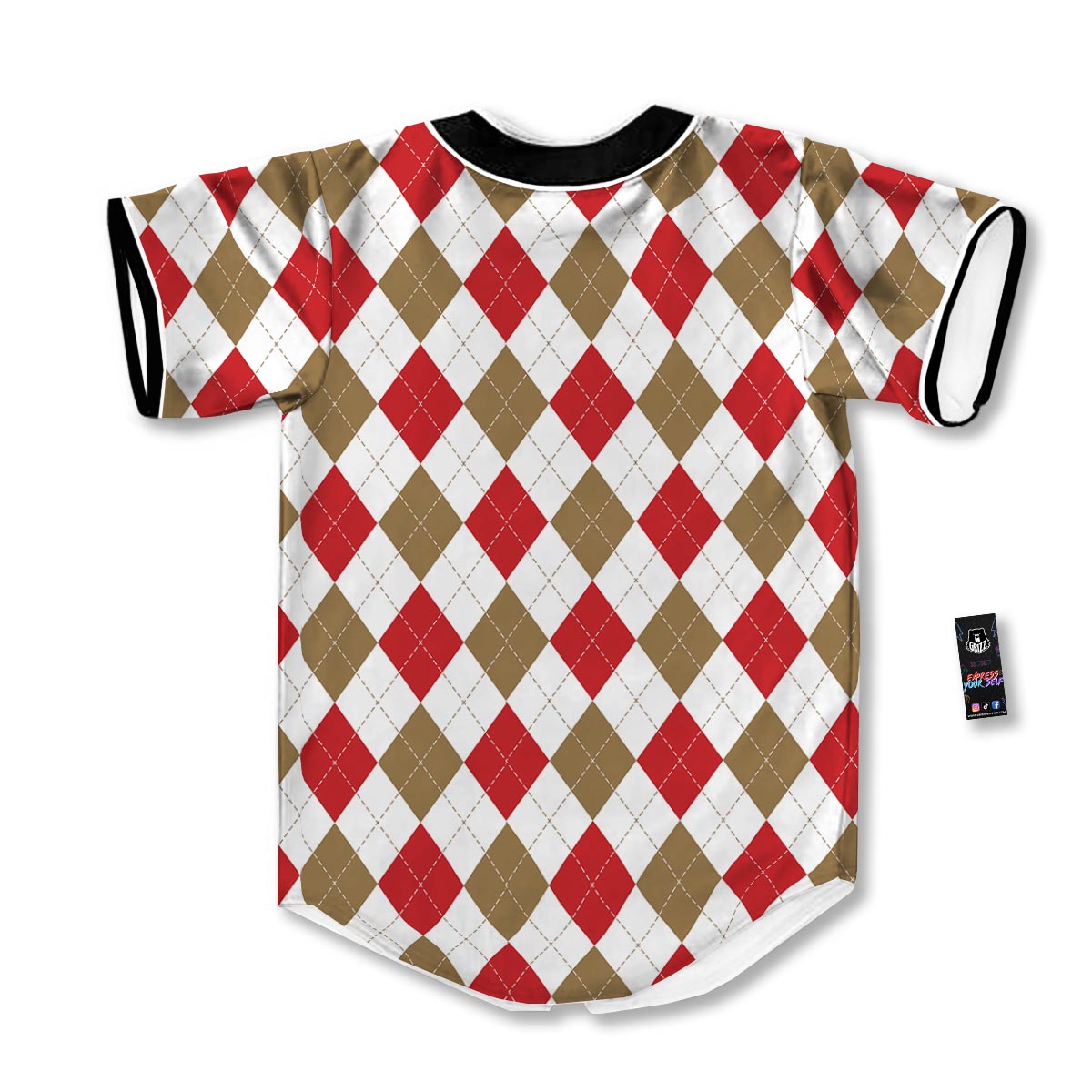White Red And Beige Argyle Print Pattern Baseball Jersey-grizzshop