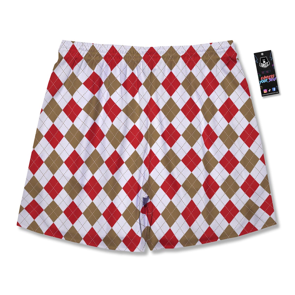 White Red And Beige Argyle Print Pattern Men's Running Shorts-grizzshop