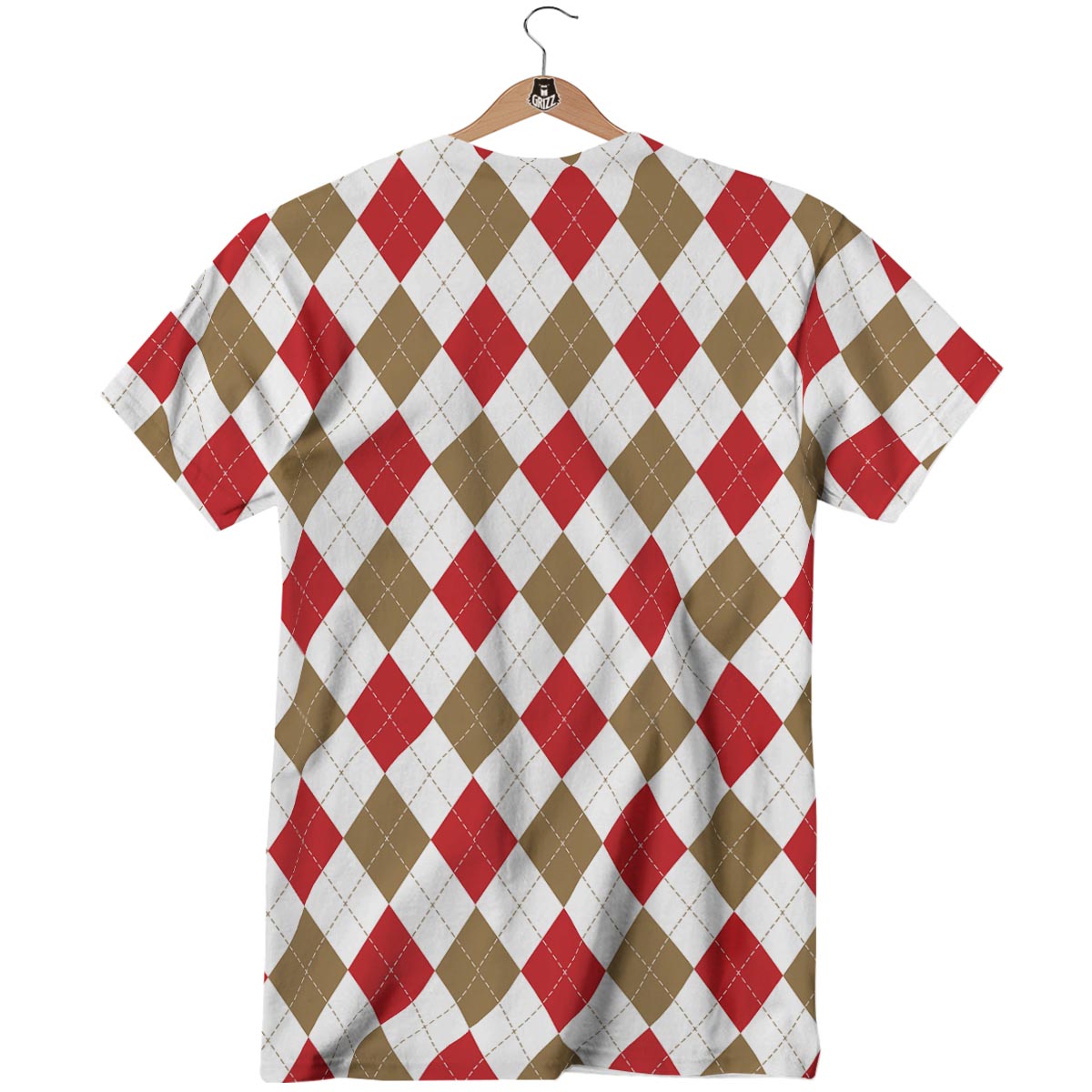 White Red And Beige Argyle Print Pattern T-Shirt-grizzshop