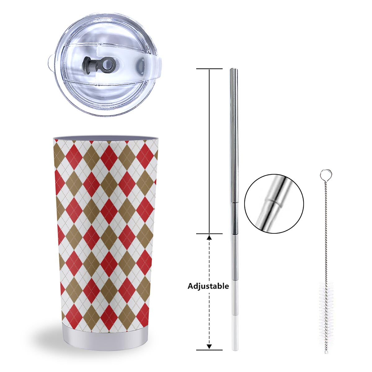 White Red And Beige Argyle Print Pattern Tumbler-grizzshop