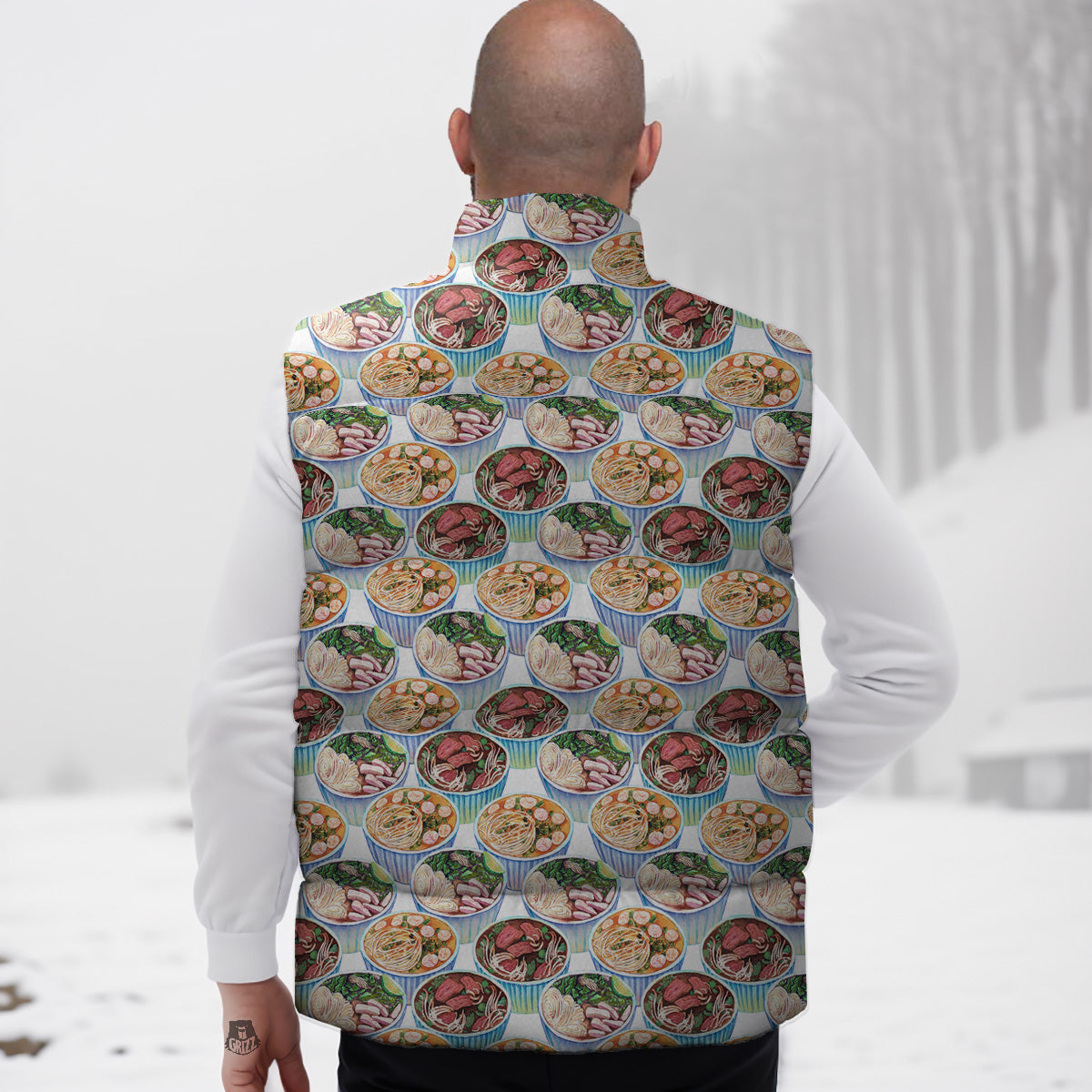 Watercolor Vietnamese Pho Print Pattern Down Vest