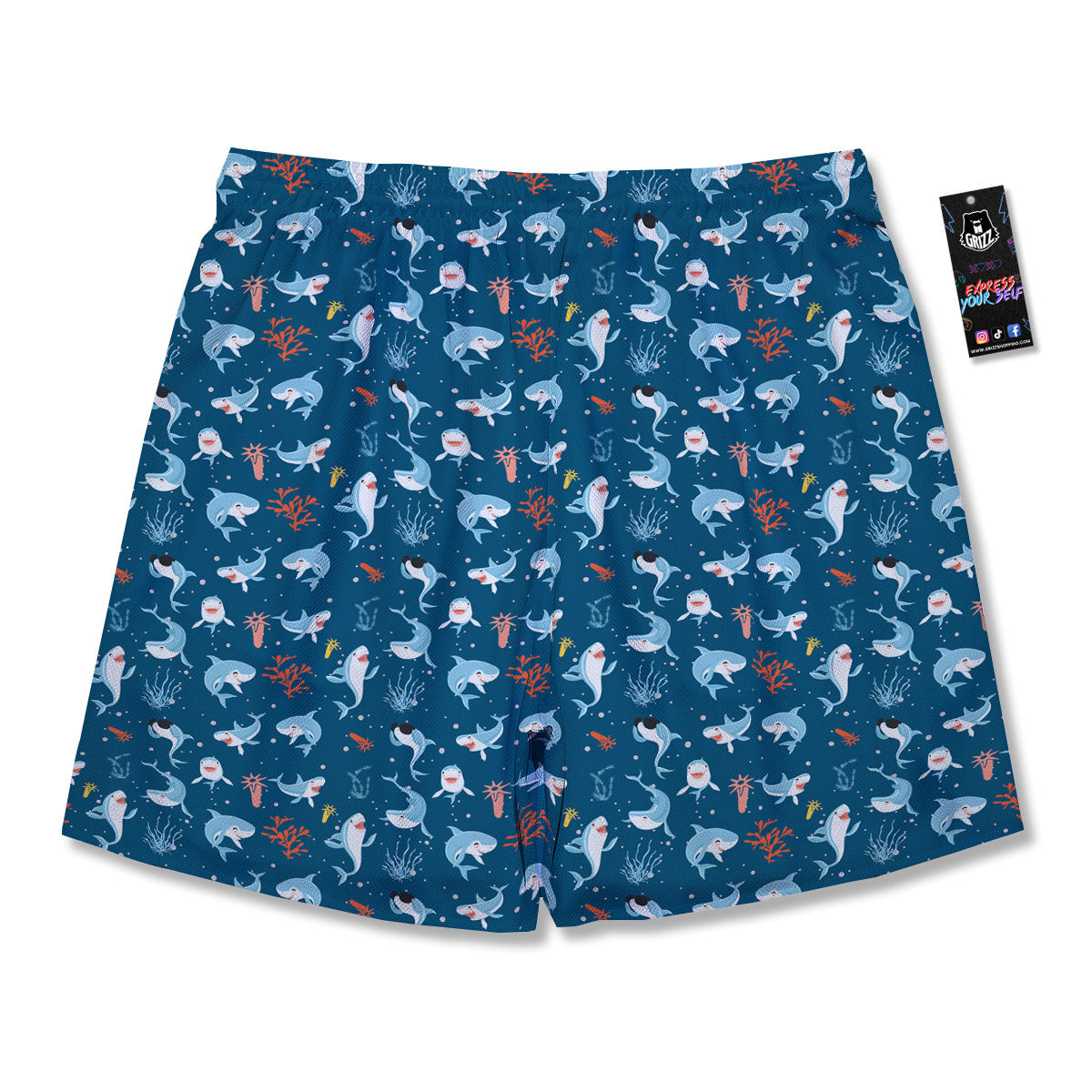 White Shark Cartoon Print Pattern Men's Running Shorts-grizzshop