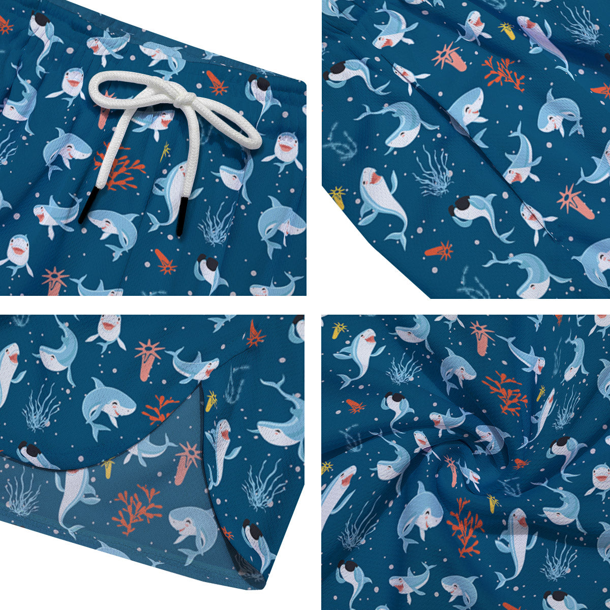White Shark Cartoon Print Pattern Men's Running Shorts-grizzshop