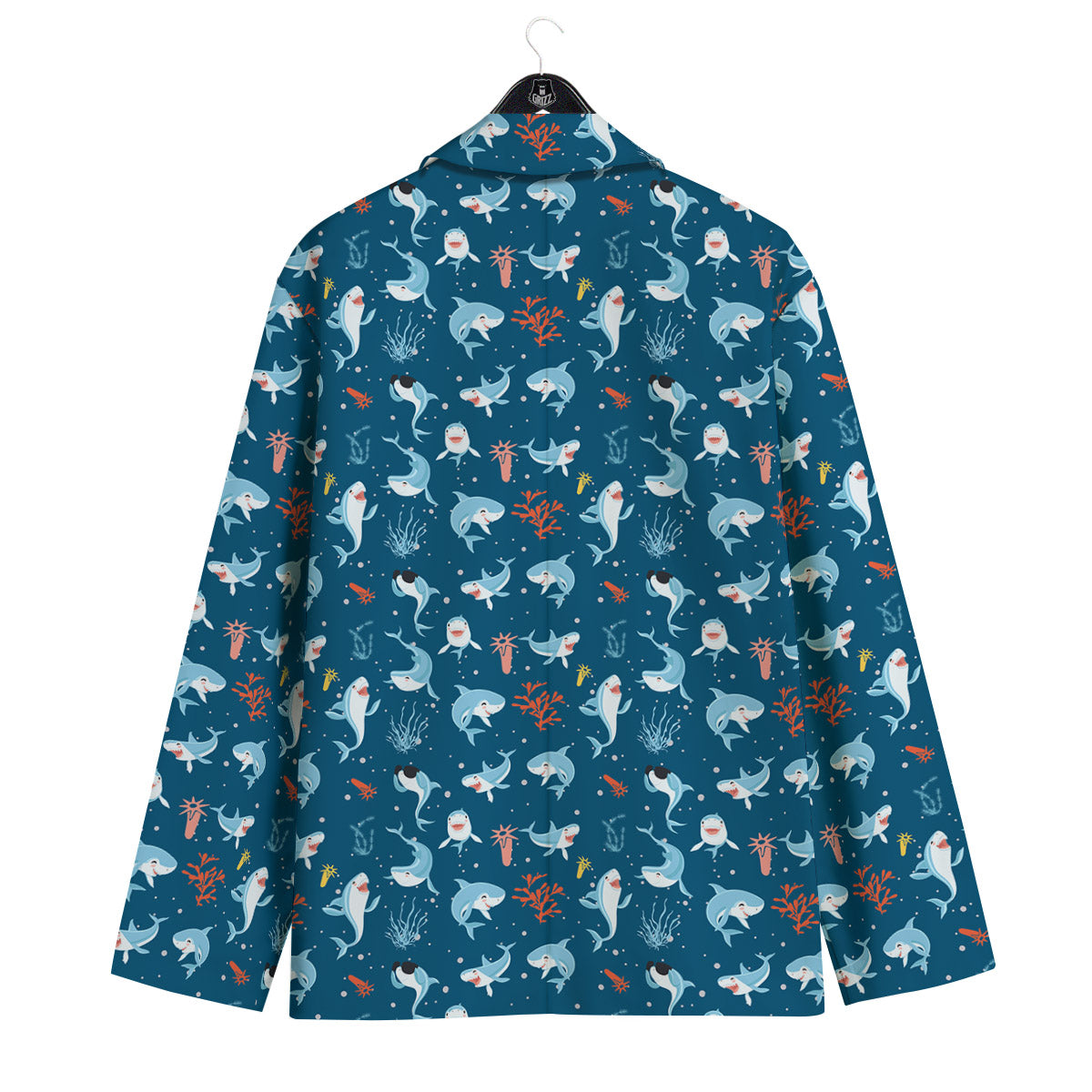 White Shark Cartoon Print Pattern Men's Sport Coat-grizzshop