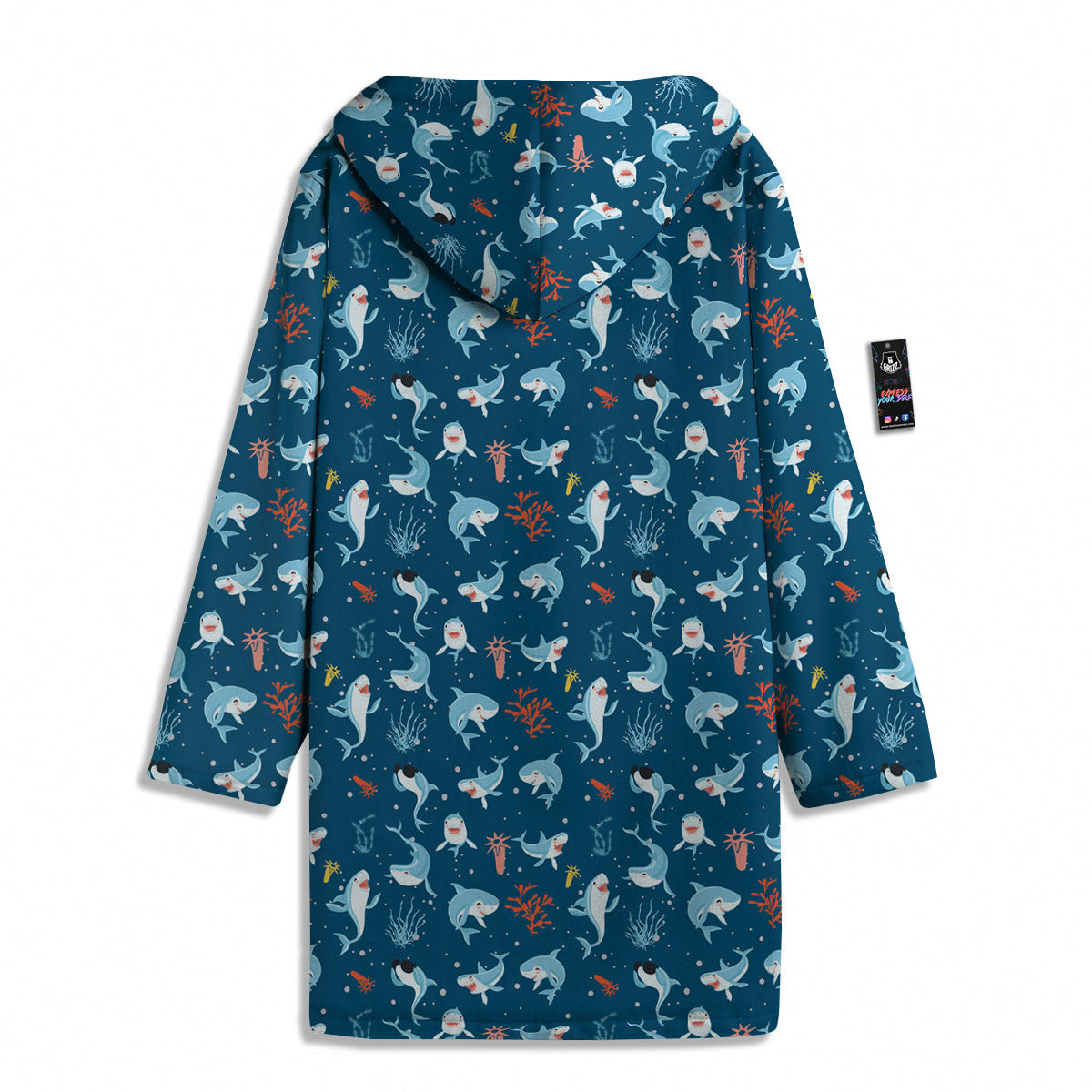 White Shark Cartoon Print Pattern Men's Windbreaker Jacket