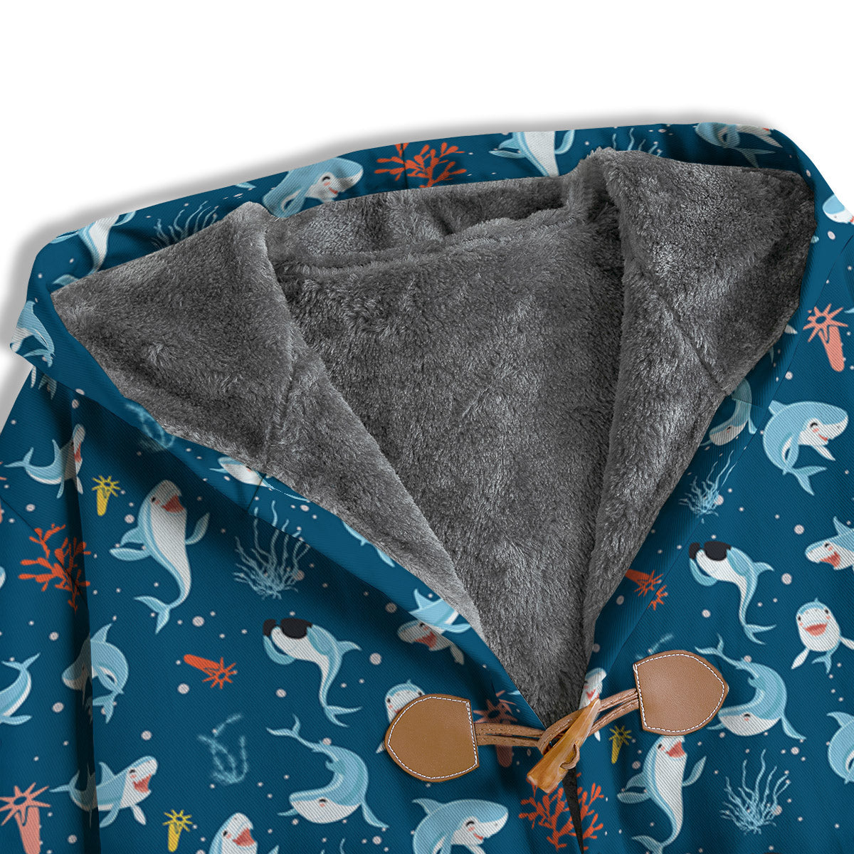 White Shark Cartoon Print Pattern Men's Windbreaker Jacket