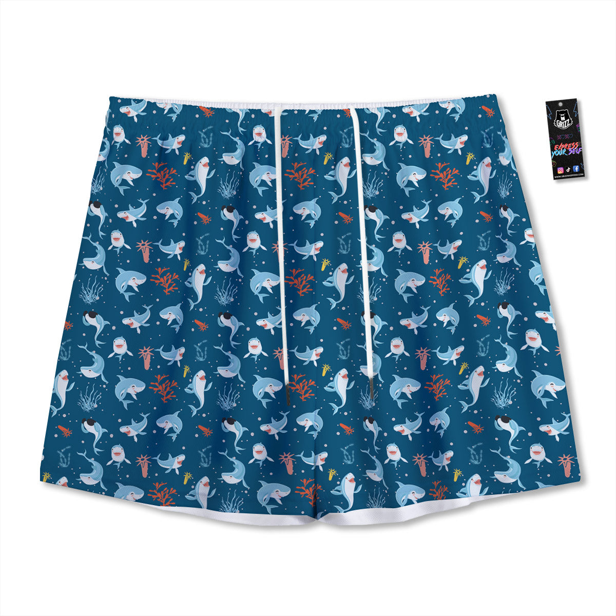 Welder Skull Print Pattern Mesh Shorts