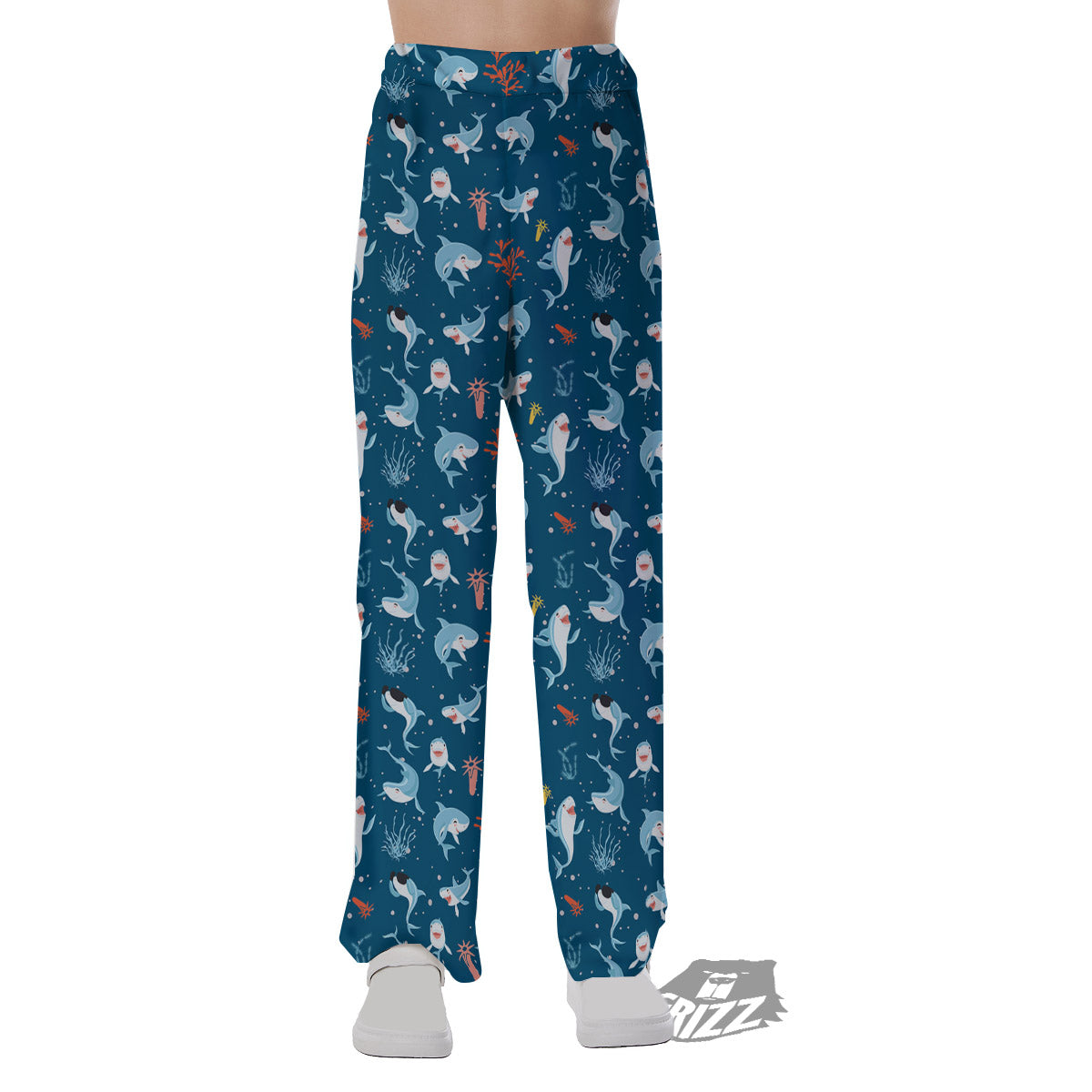 White Shark Cartoon Print Pattern Pajama Pants-grizzshop