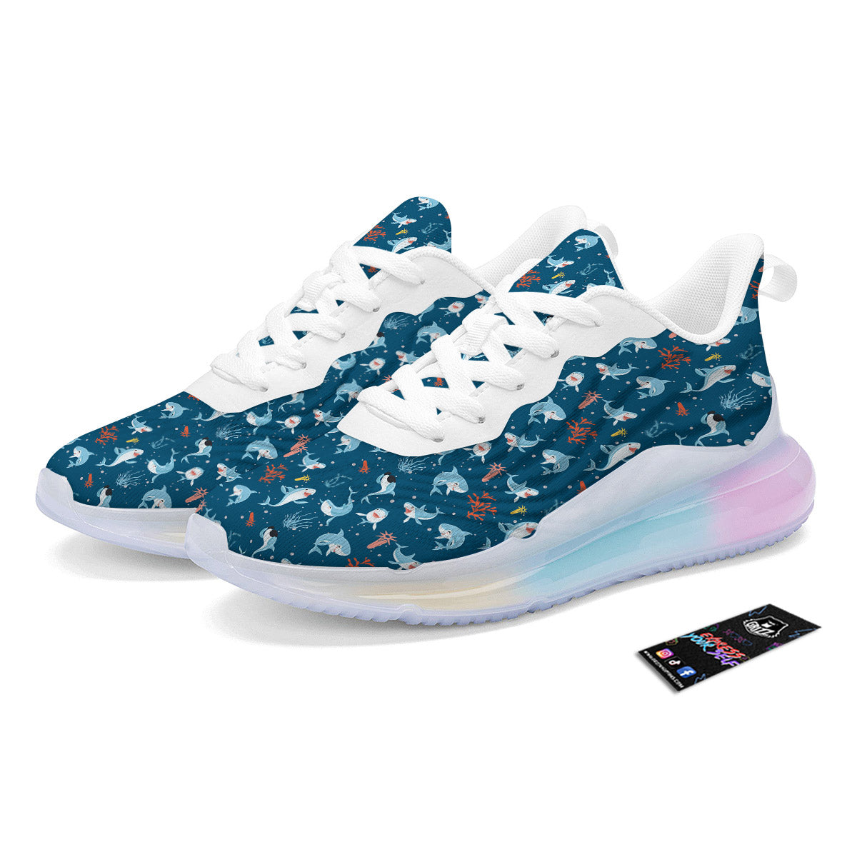 White Shark Cartoon Print Pattern Running Sneakers-grizzshop