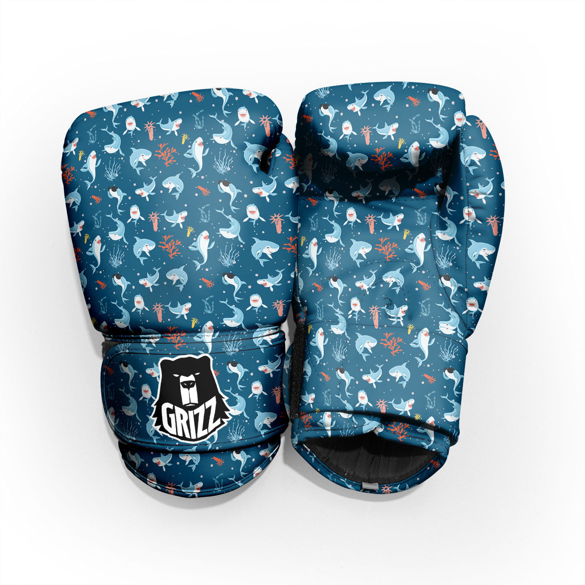 White Shark Cartoon Print Pattern Pro Boxing Glove