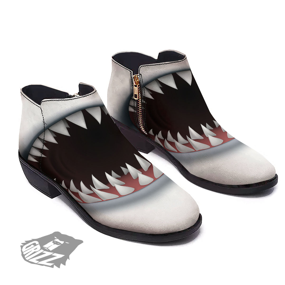White Shark Open Mouth Print Ankle Boots-grizzshop