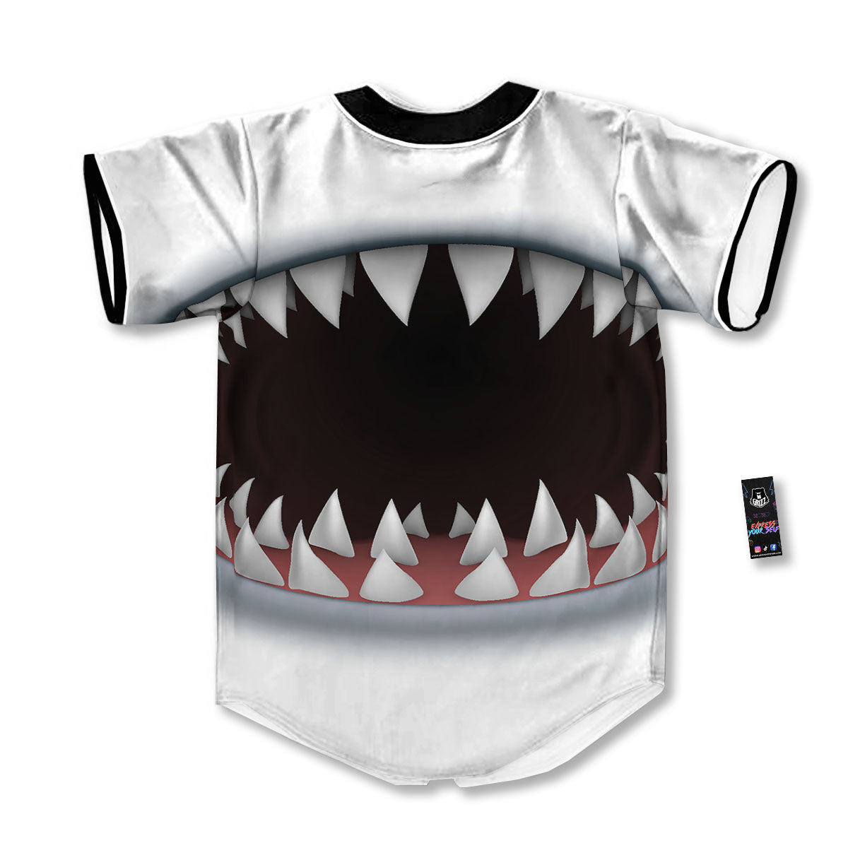 White Shark Open Mouth Print Baseball Jersey-grizzshop