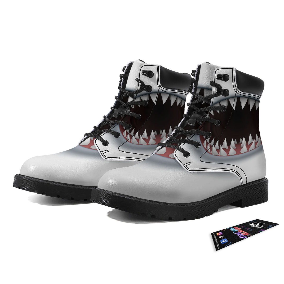 White Shark Open Mouth Print Boots-grizzshop