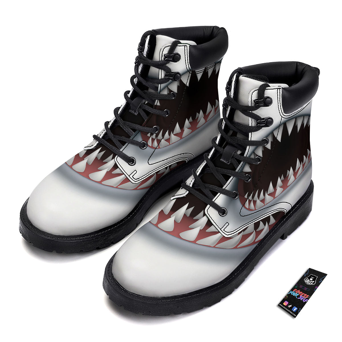 White Shark Open Mouth Print Boots-grizzshop