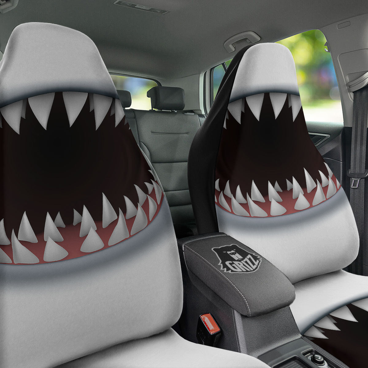 White Shark Open Mouth Print Car Seat Covers-grizzshop