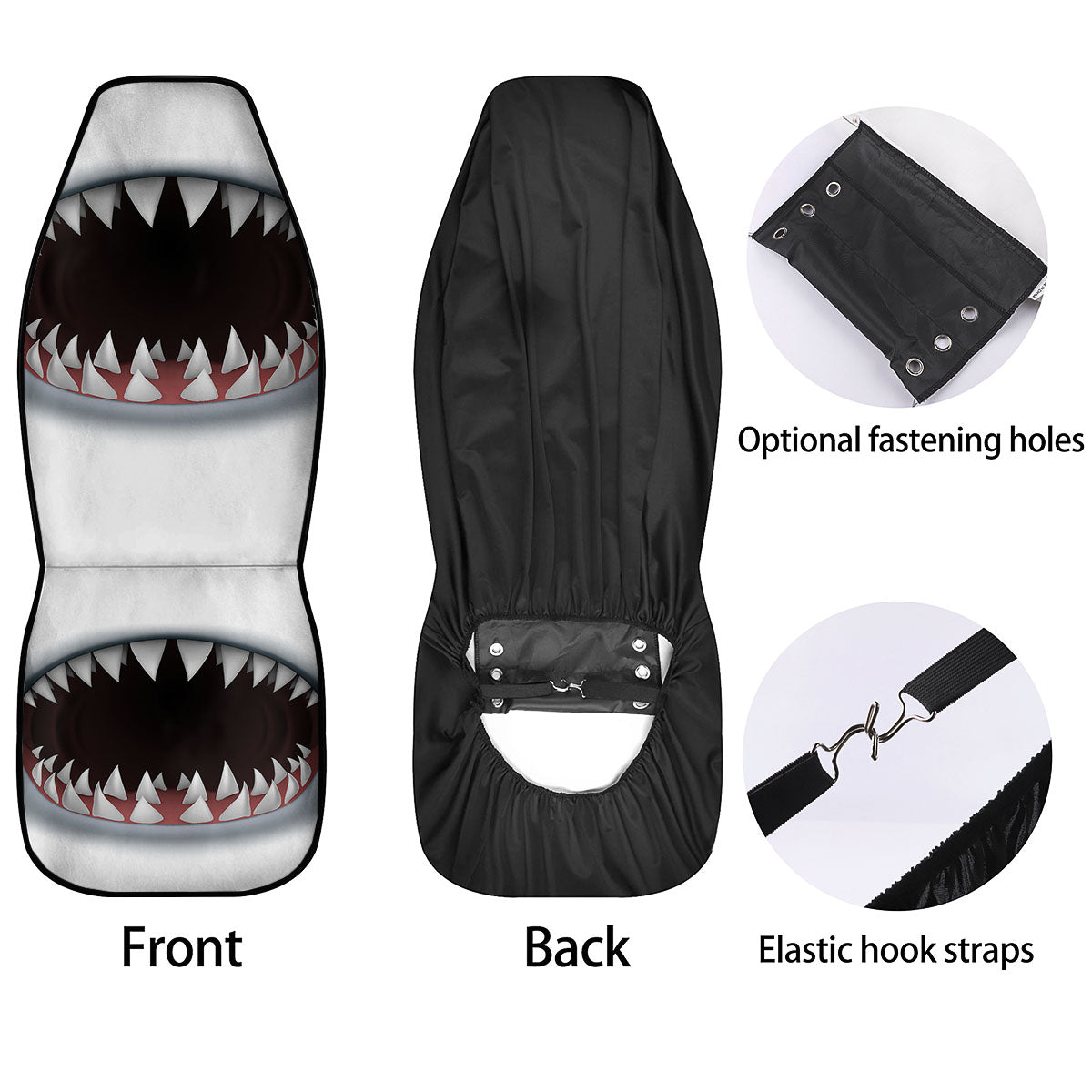 White Shark Open Mouth Print Car Seat Covers-grizzshop