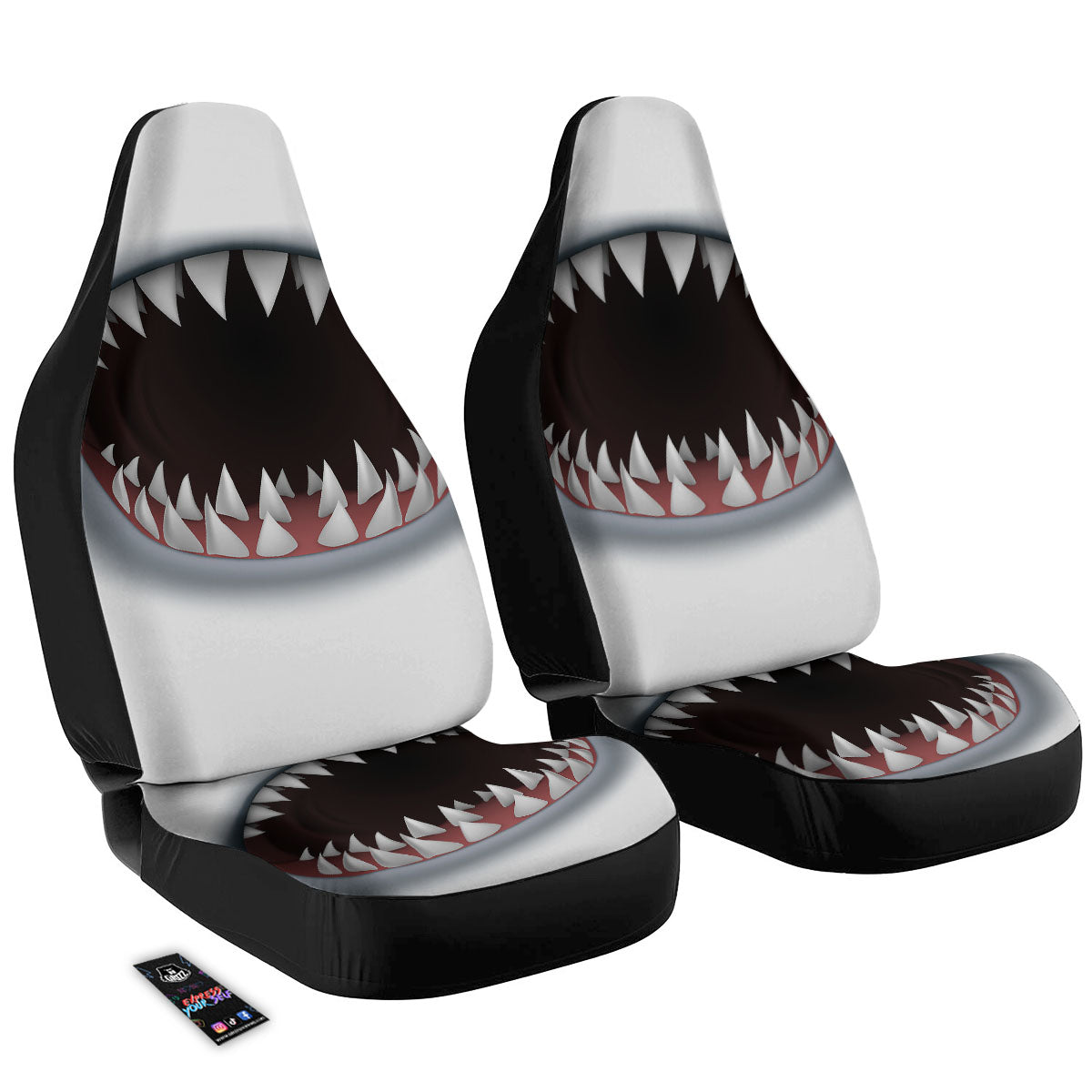 White Shark Open Mouth Print Car Seat Covers-grizzshop