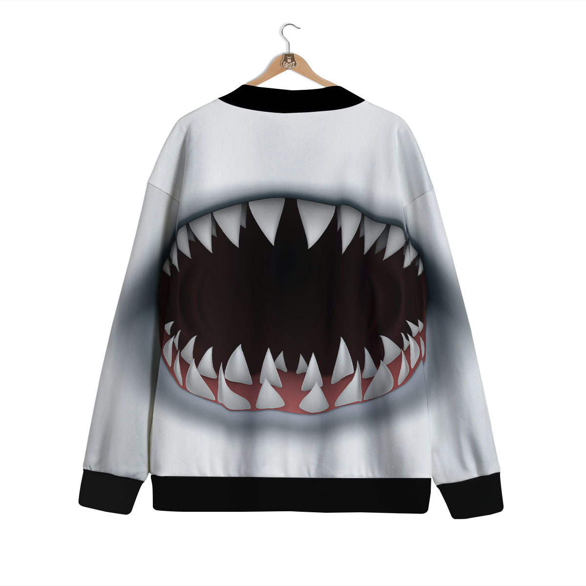 White Shark Open Mouth Print Cardigan-grizzshop