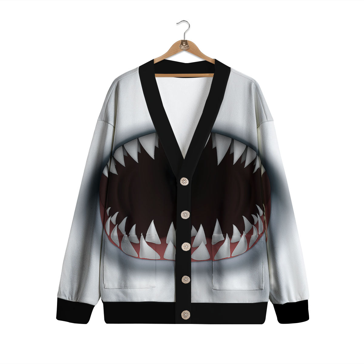 White Shark Open Mouth Print Cardigan-grizzshop