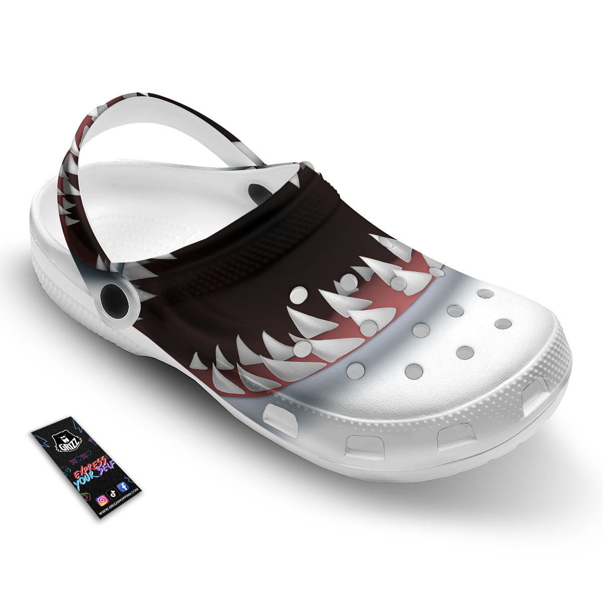 White Shark Open Mouth Print Clog-grizzshop