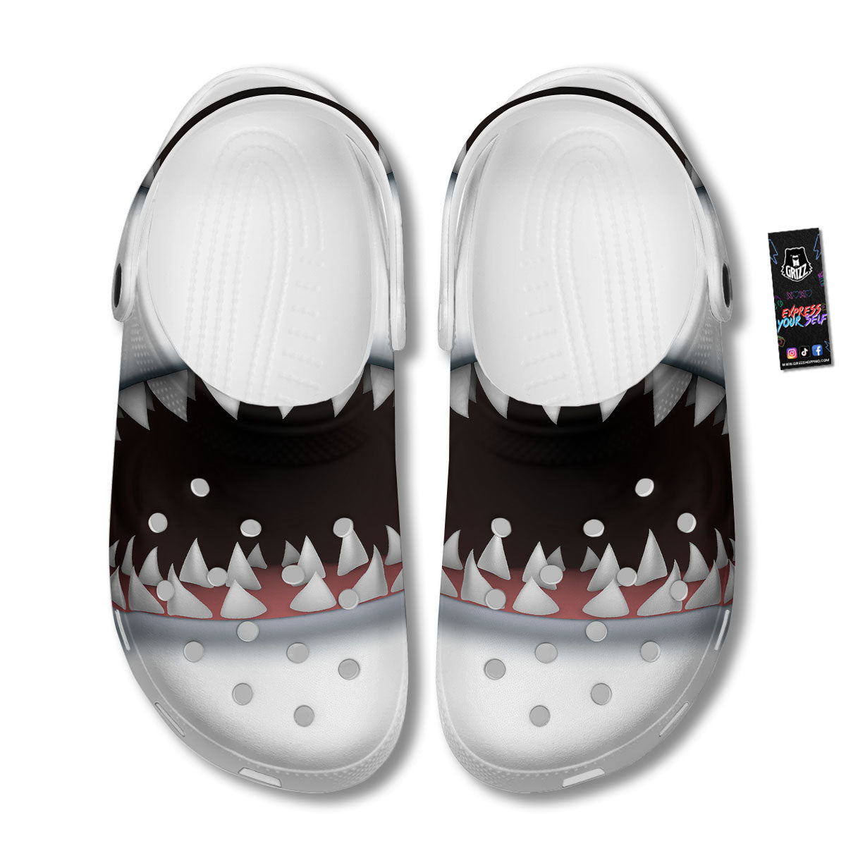 White Shark Open Mouth Print Clog-grizzshop