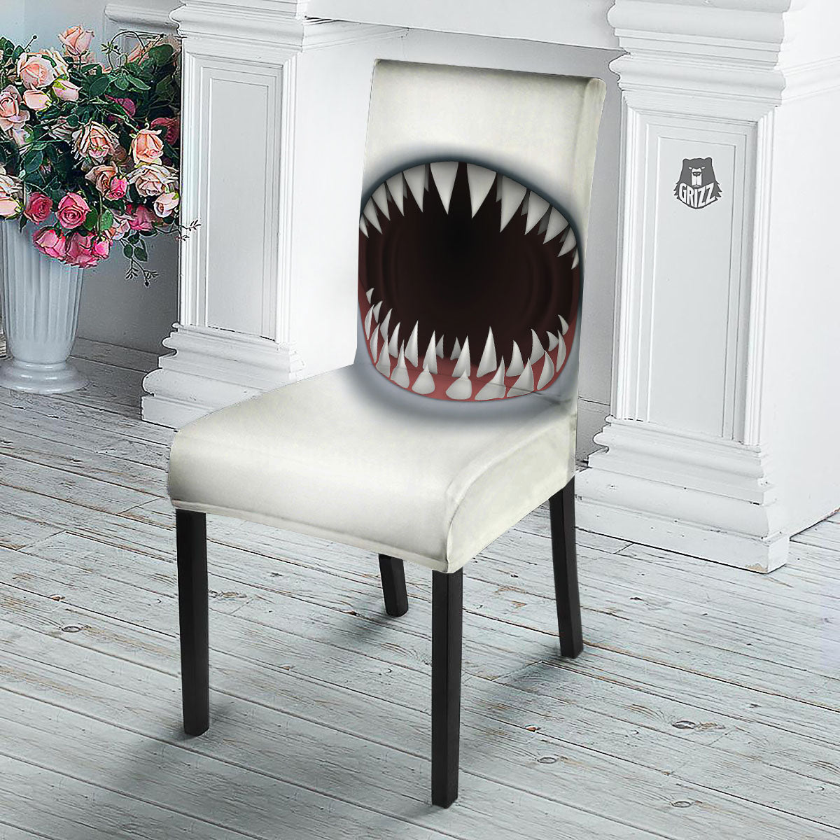 White Shark Open Mouth Print Dining Chair Slipcover-grizzshop