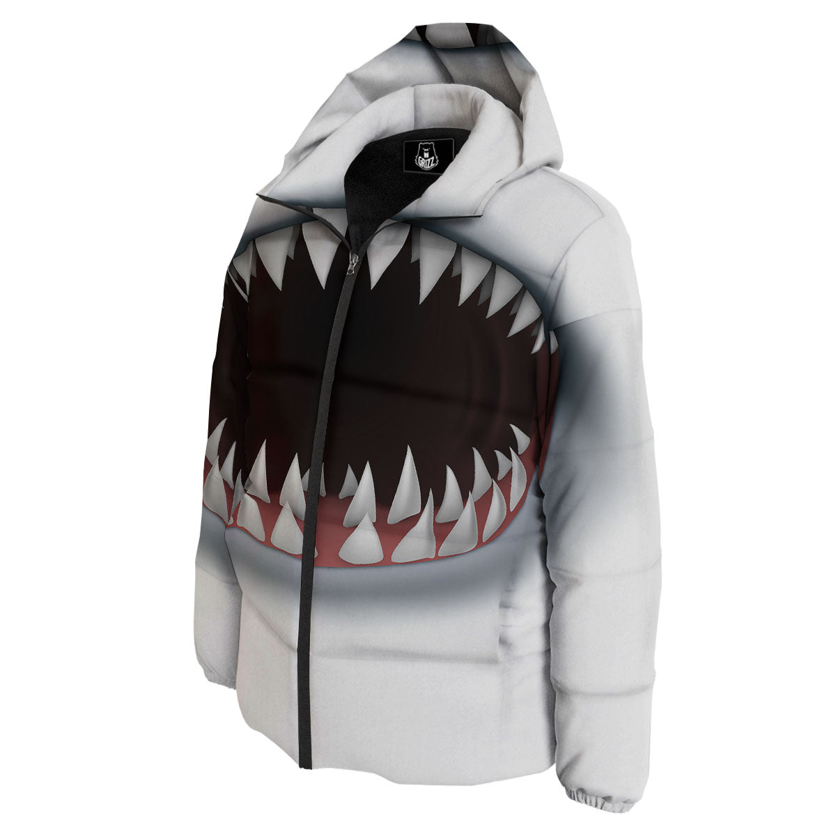 White Shark Open Mouth Print Down Jacket-grizzshop