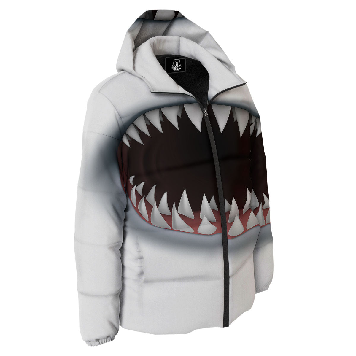 White Shark Open Mouth Print Down Jacket-grizzshop