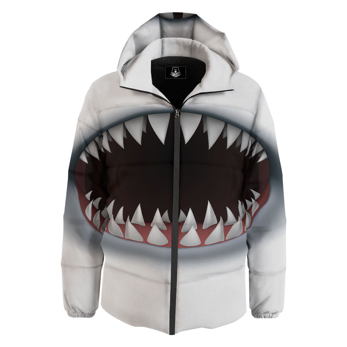 White Shark Open Mouth Print Down Jacket-grizzshop