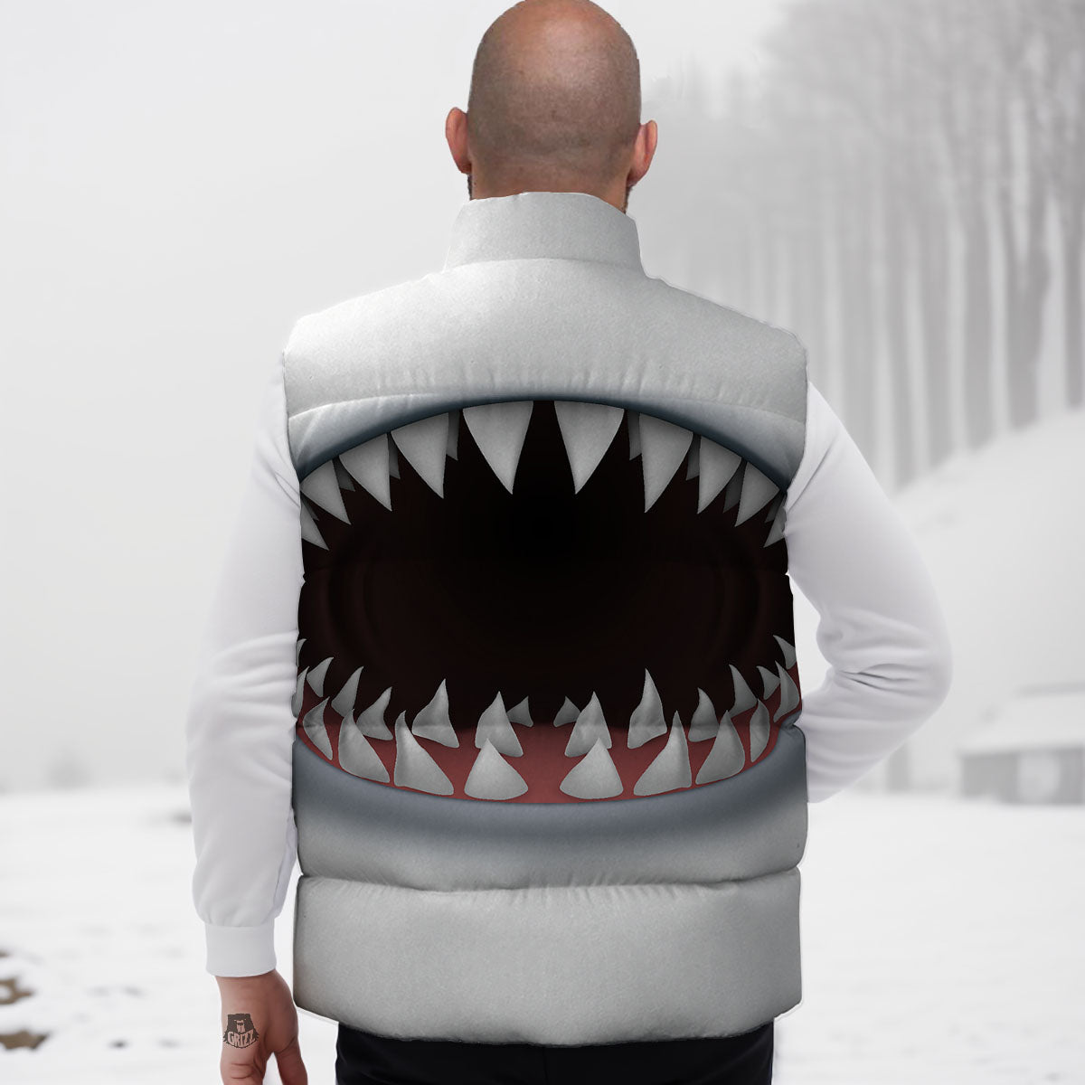 White Shark Open Mouth Print Down Vest