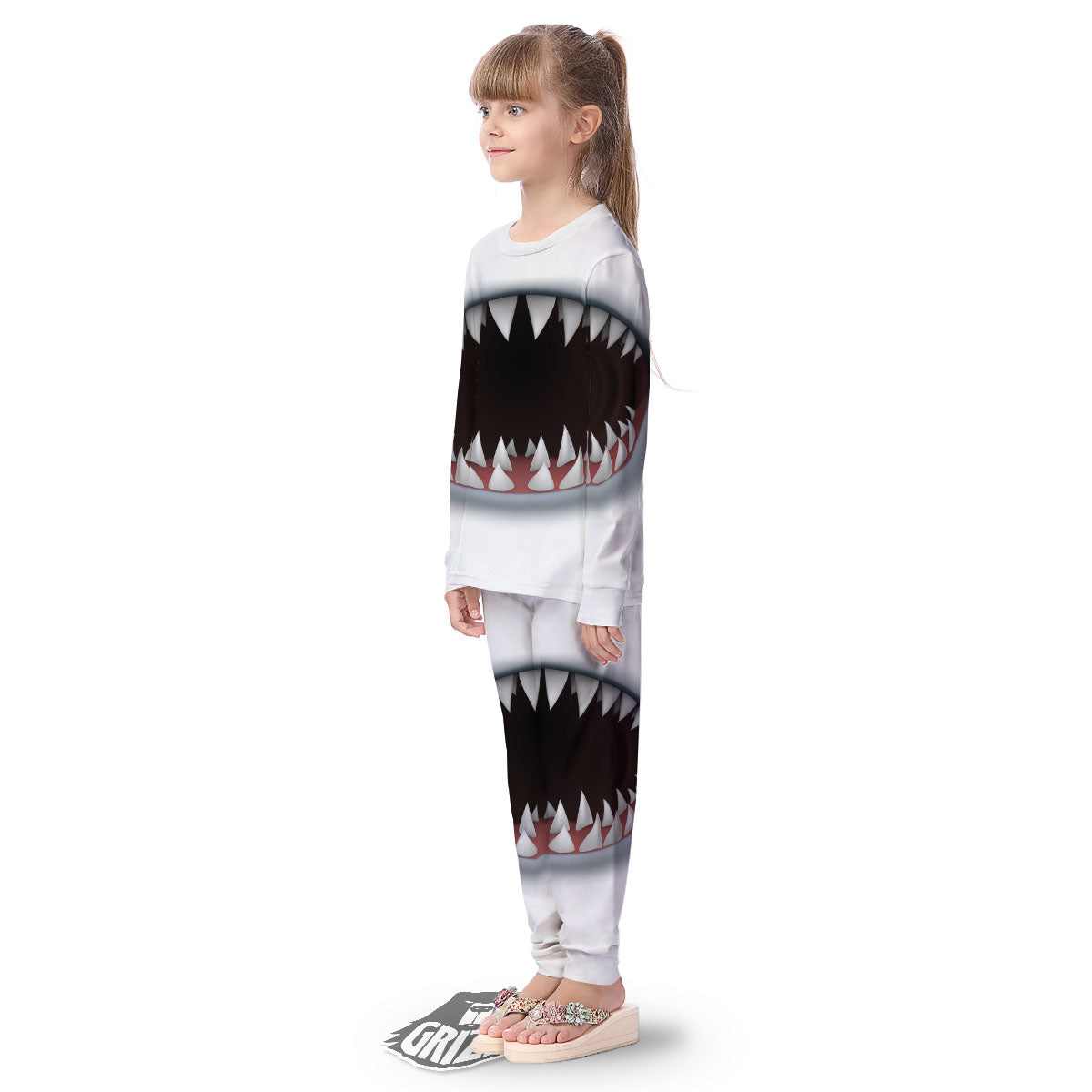 White Shark Open Mouth Print Kid's Pajamas-grizzshop