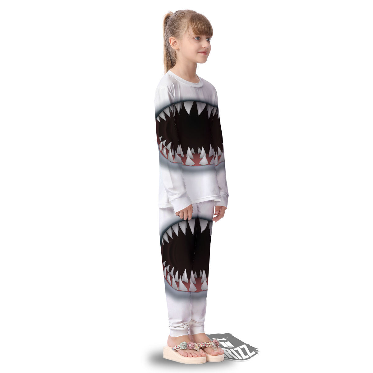 White Shark Open Mouth Print Kid's Pajamas-grizzshop