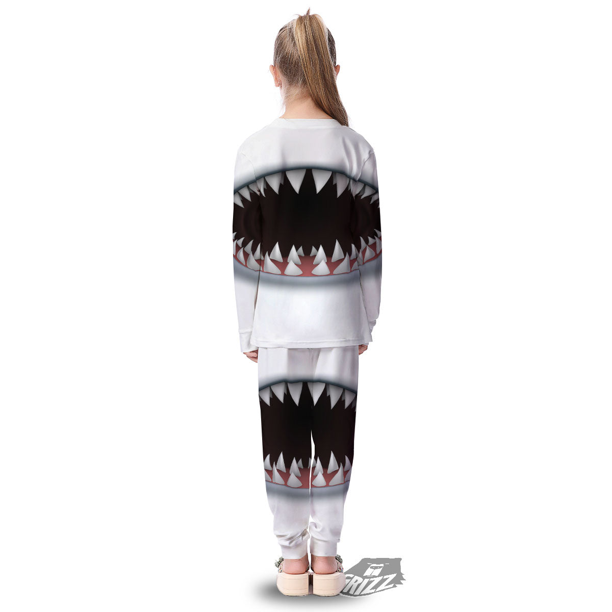 White Shark Open Mouth Print Kid's Pajamas-grizzshop