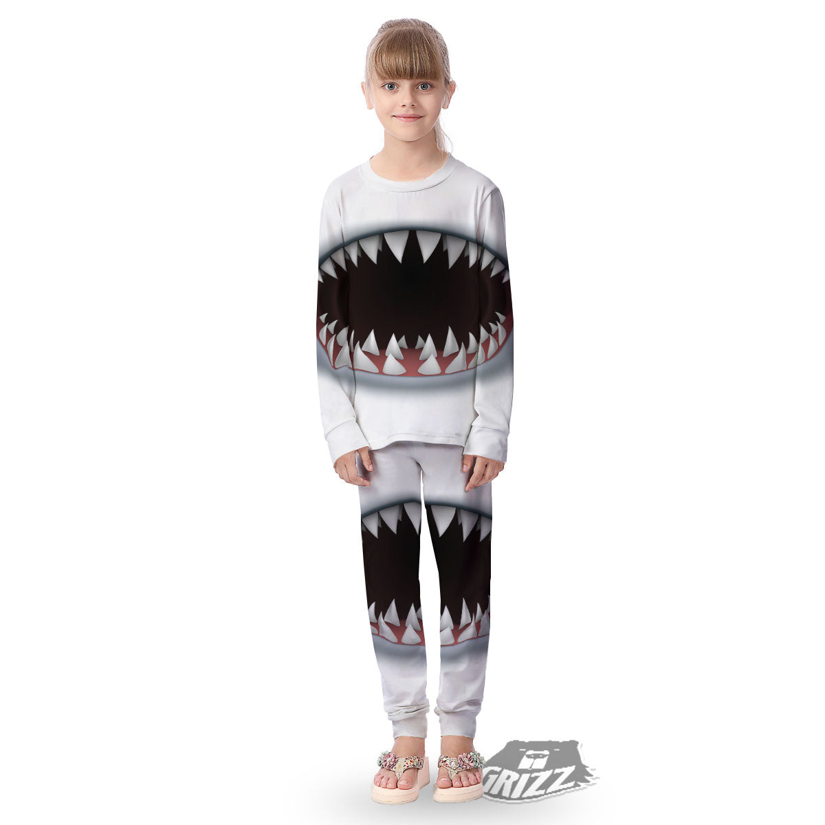 White Shark Open Mouth Print Kid's Pajamas-grizzshop