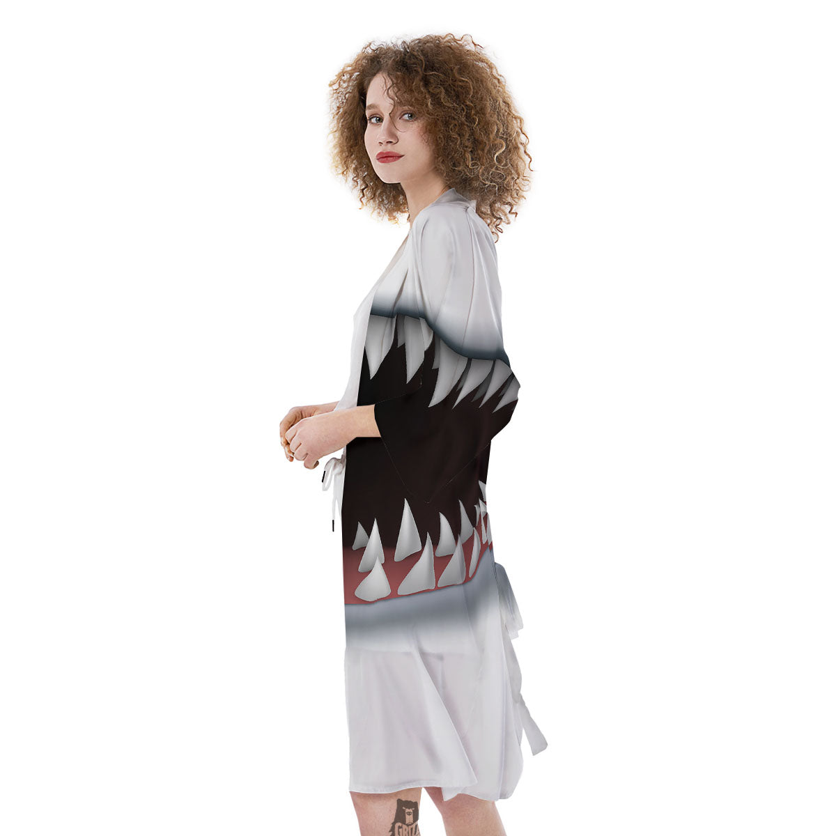 White Shark Open Mouth Print Kimono-grizzshop