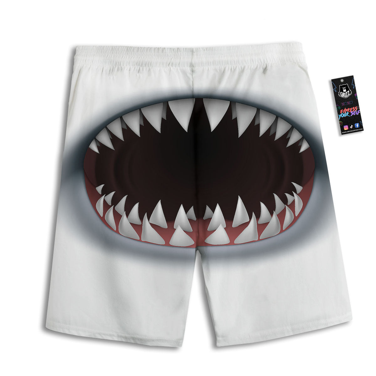 White Shark Open Mouth Print Men's Athletic Shorts