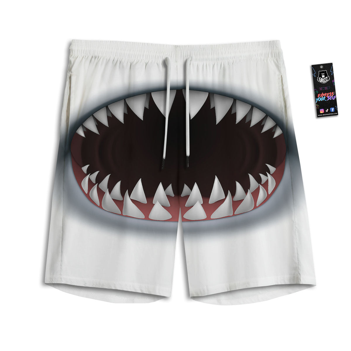 White Shark Open Mouth Print Men's Athletic Shorts