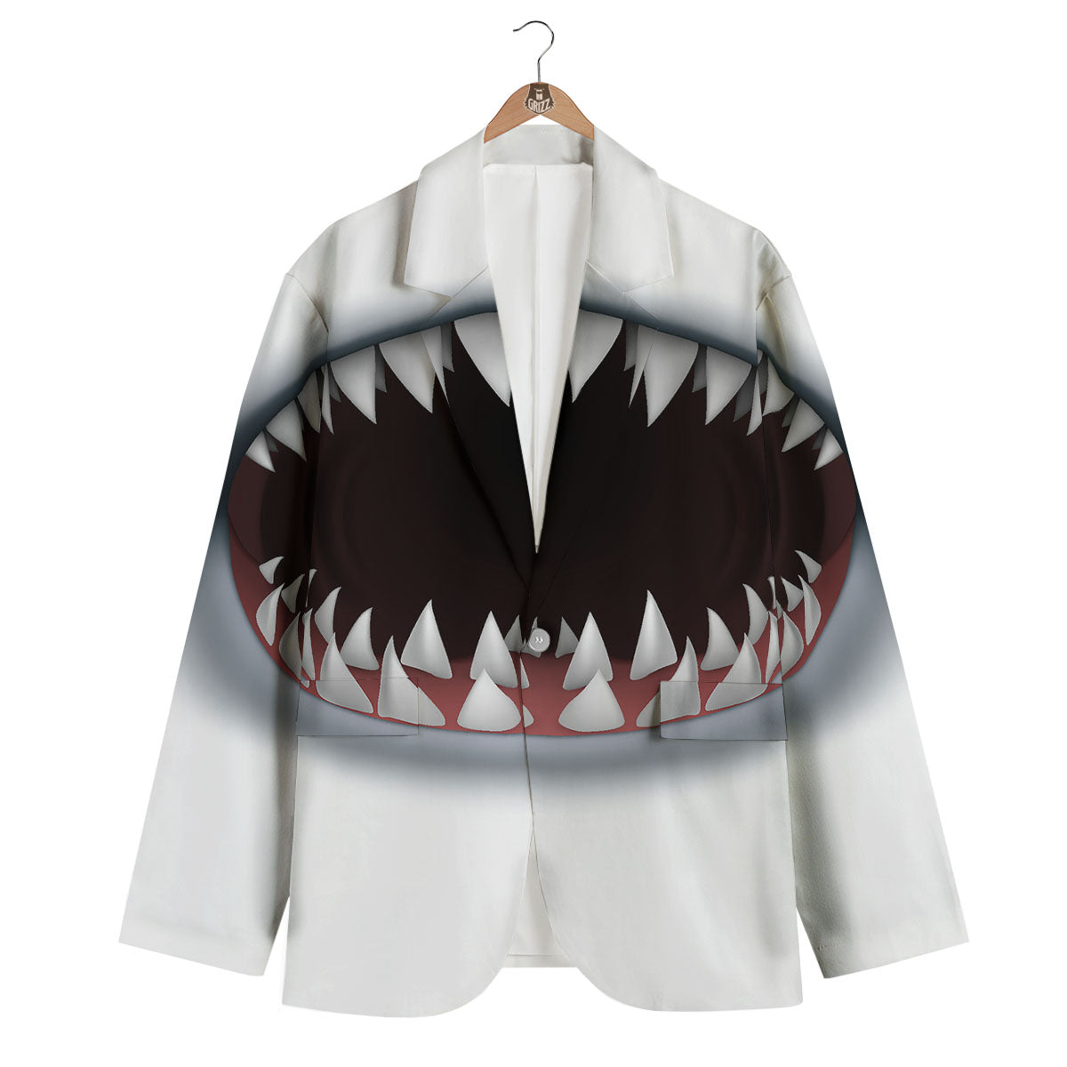 White Shark Open Mouth Print Men's Blazer-grizzshop