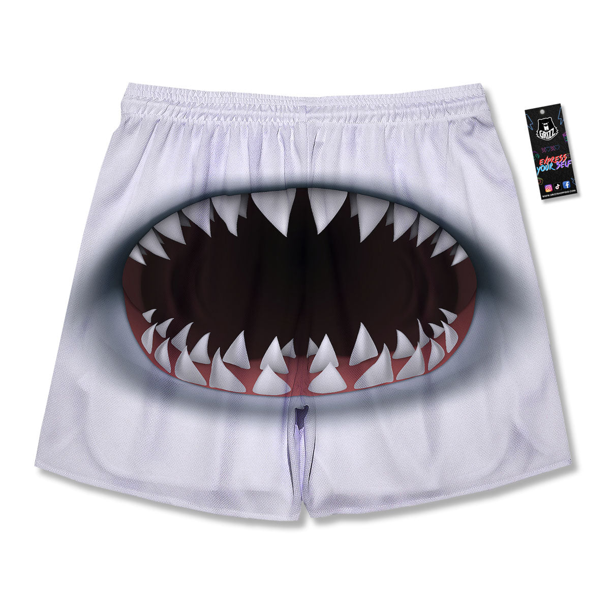 White Shark Open Mouth Print Men's Running Shorts-grizzshop
