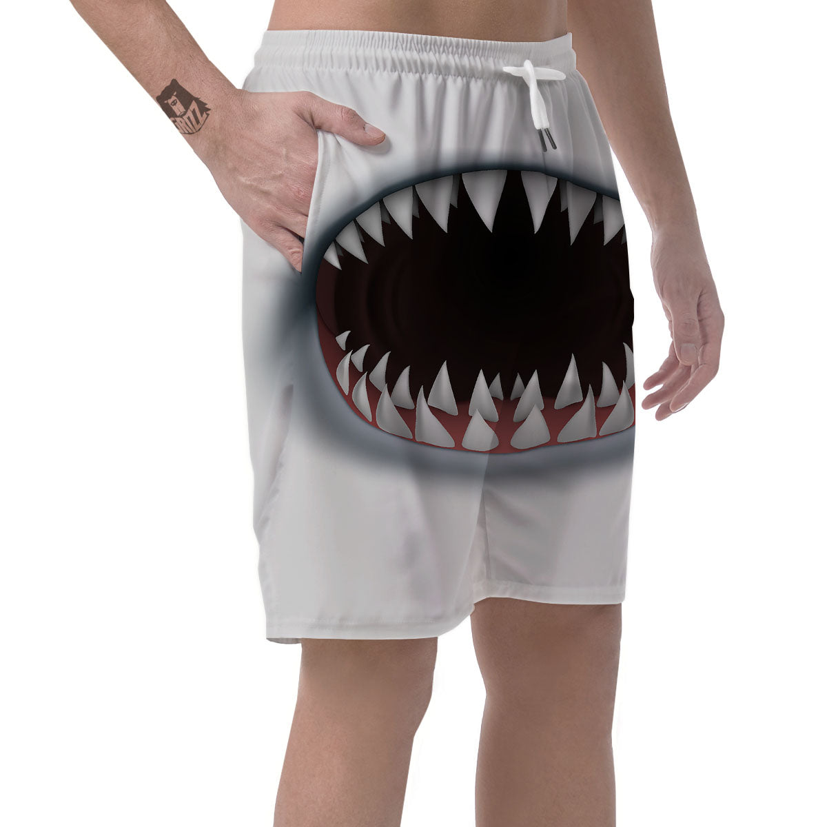 White Shark Open Mouth Print Men's Shorts-grizzshop