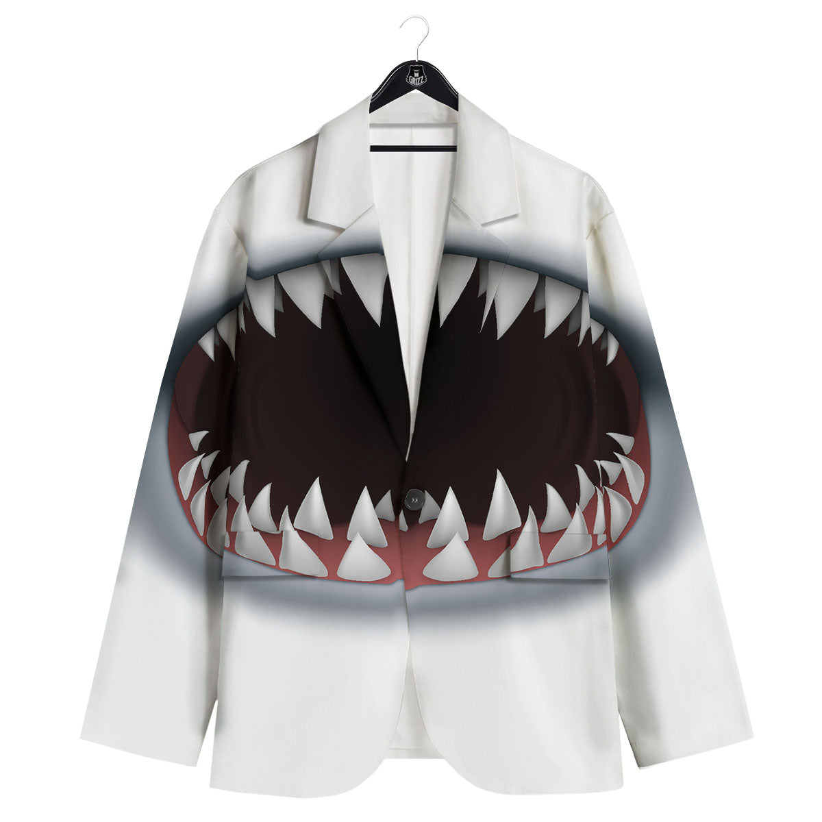 White Shark Open Mouth Print Men's Sport Coat-grizzshop