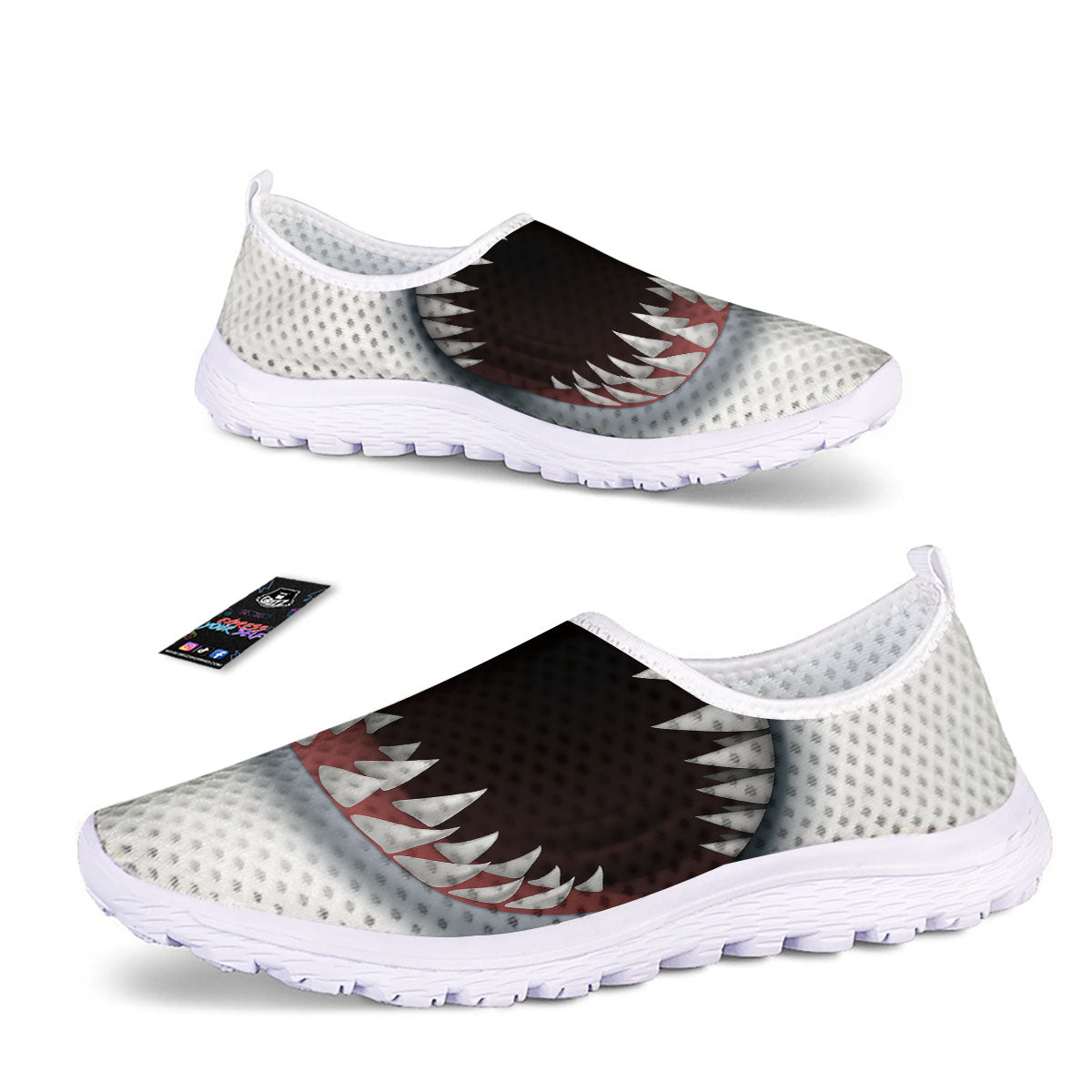 White Shark Open Mouth Print Nurse Shoes-grizzshop
