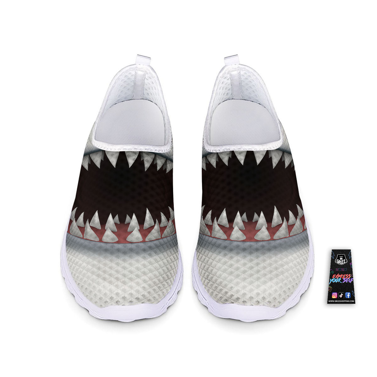 White Shark Open Mouth Print Nurse Shoes-grizzshop