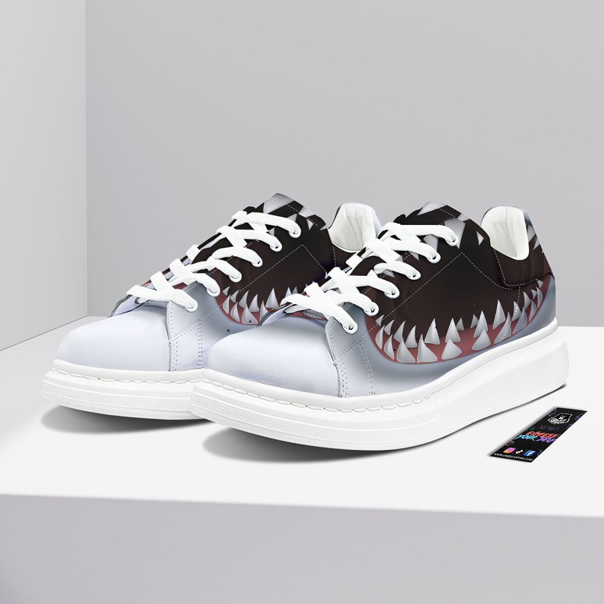 White Shark Open Mouth Print Platform Shoes-grizzshop