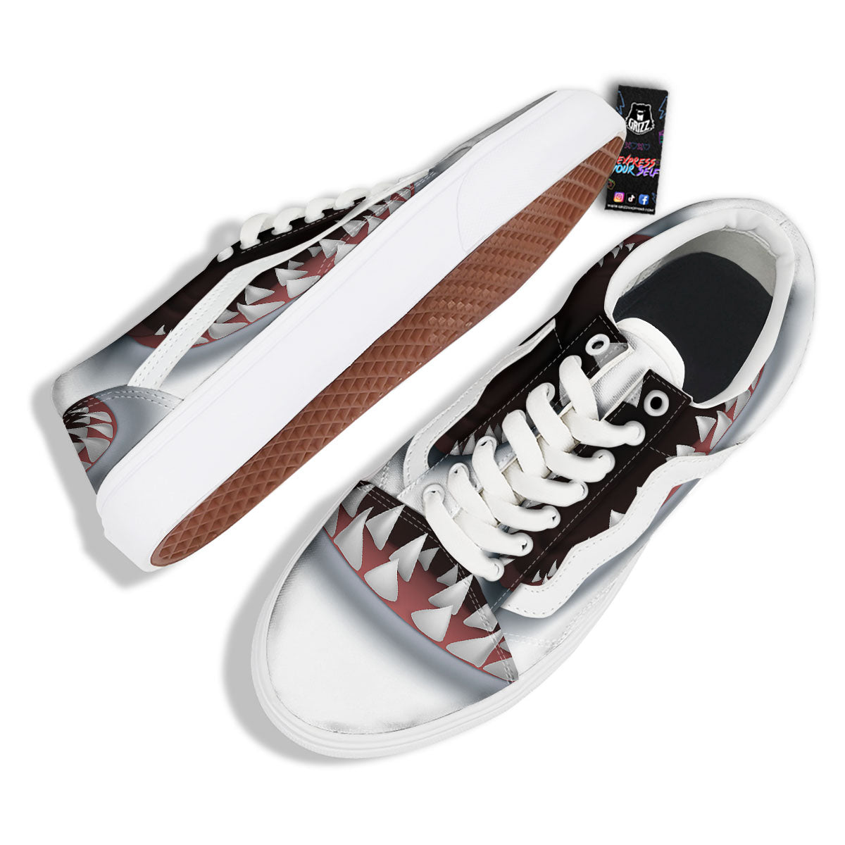 White Shark Open Mouth Print Skate Shoes-grizzshop