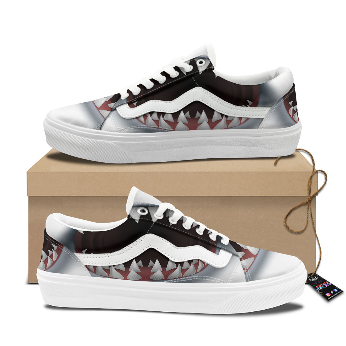 White Shark Open Mouth Print Skate Shoes-grizzshop