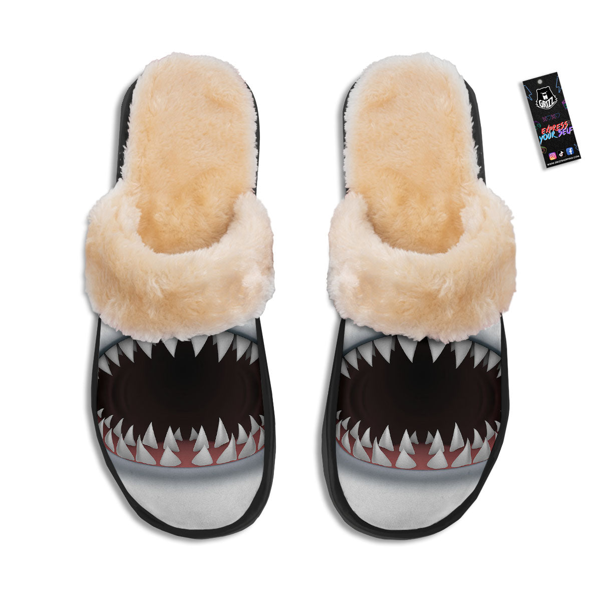 White Shark Open Mouth Print Slippers-grizzshop