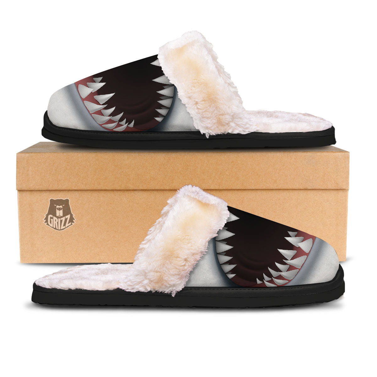 White Shark Open Mouth Print Slippers-grizzshop