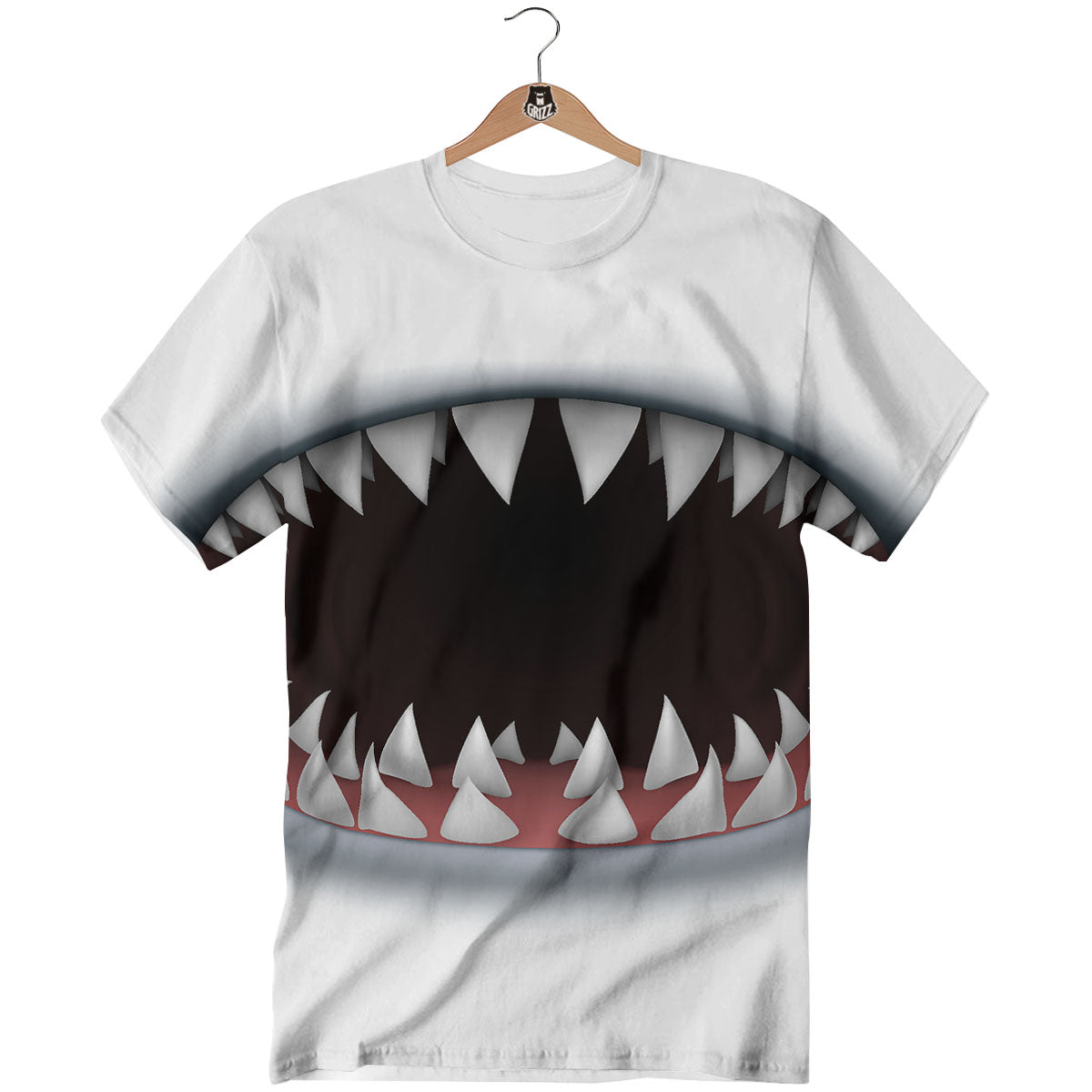 White Shark Open Mouth Print T-Shirt-grizzshop