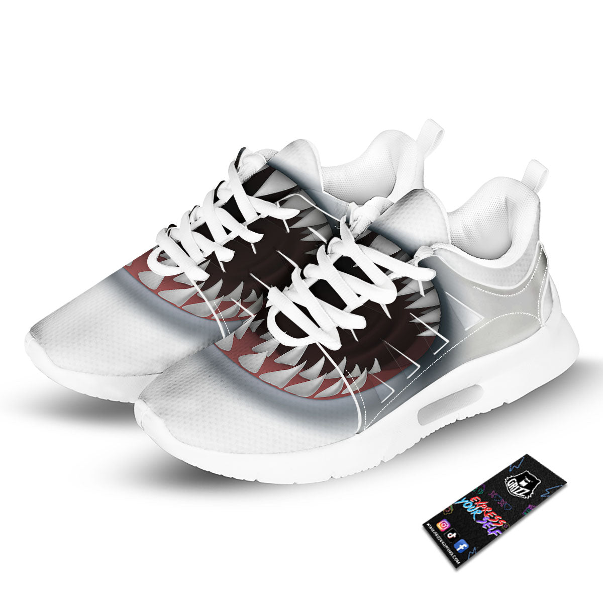 White Shark Open Mouth Print Tennis Shoes-grizzshop